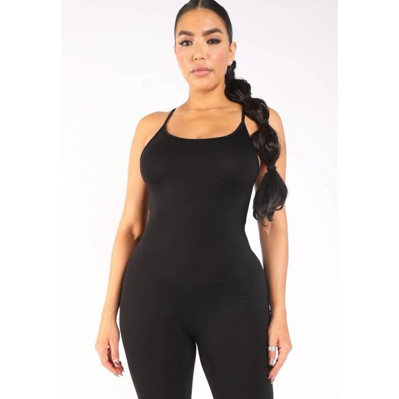 Women's Spaghetti Strap Black Bodycon Tank One Piece Jumpsuits Rompers S M L - Picture 10 of 11
